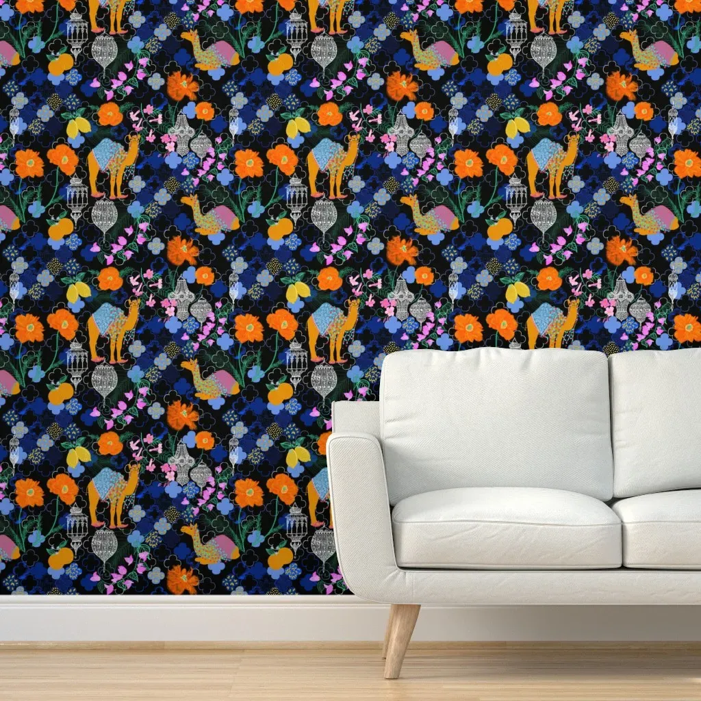 Visit Morocco Tour Marrakesh Peel and Stick Wallpaper - Black product