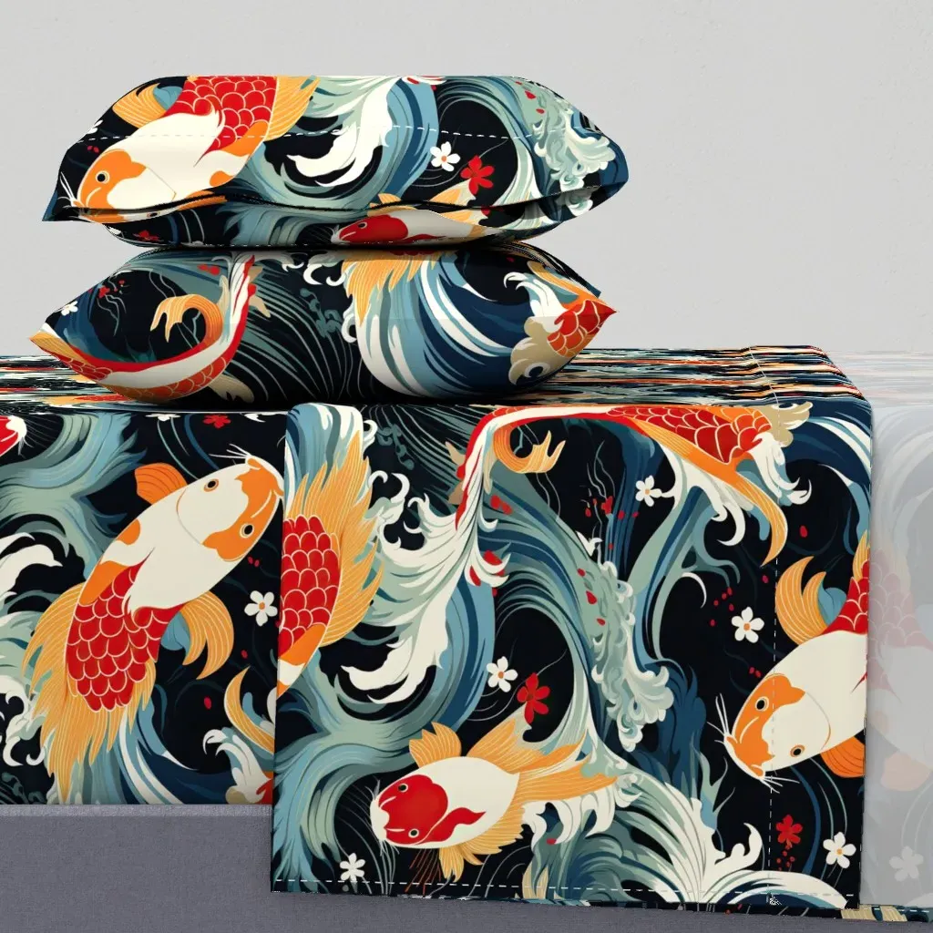 Vivid Koi Atl 2038 King Size Sheet Set - Red-Orange product