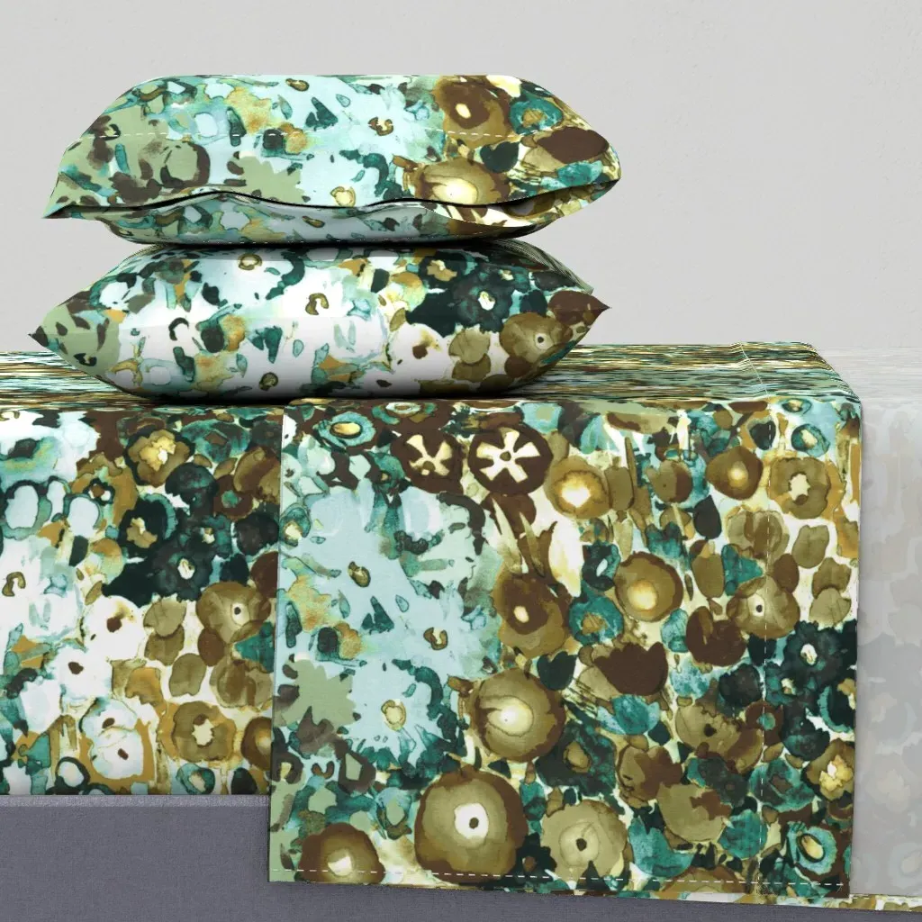 Vivid Rhythm Mineral Bloom Queen Sheet Set - Teal product