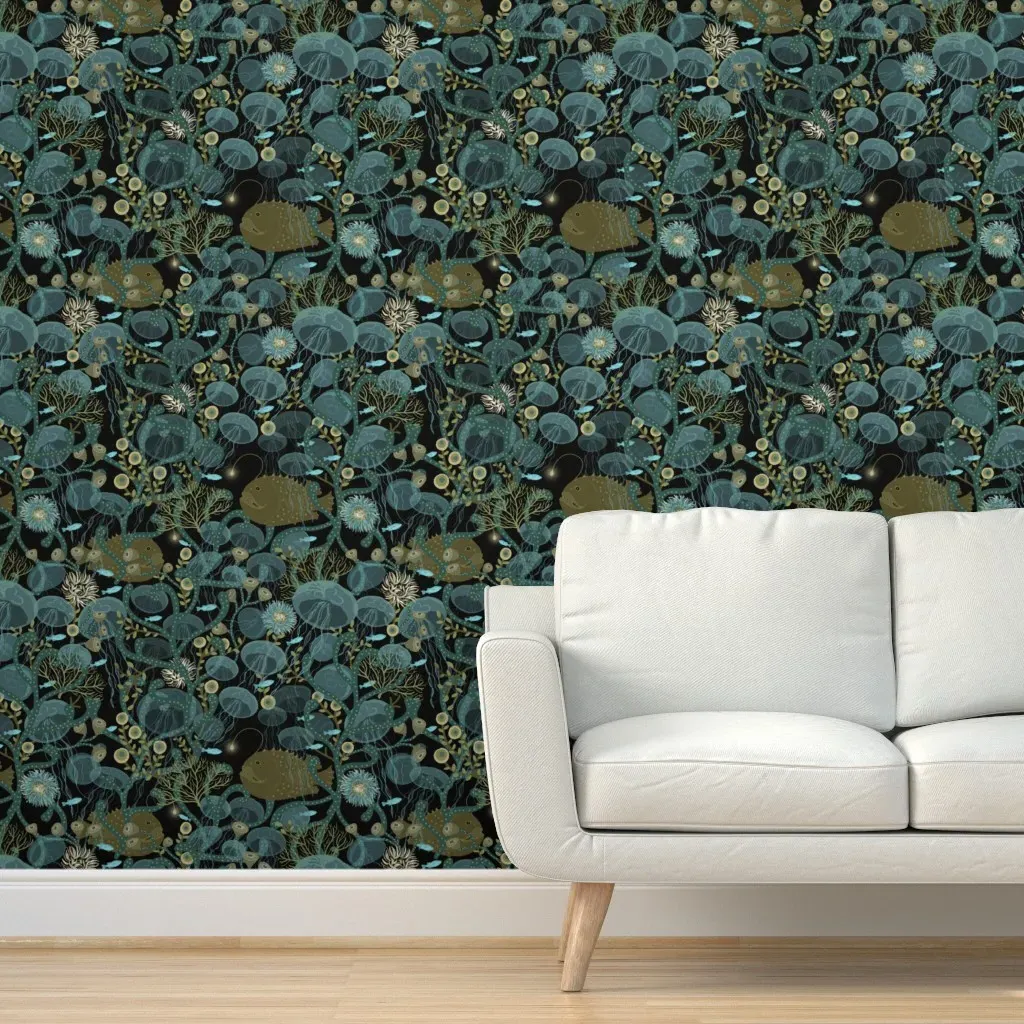 Waikiki Aquarium Peel and Stick Wallpaper - Black, Blue, Green product