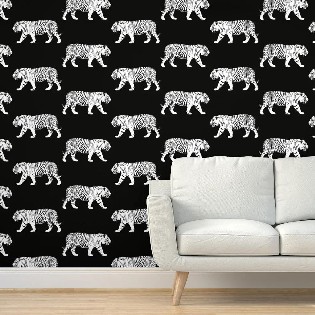 Walking Tiger Peel and Stick Wallpaper - Black, White product