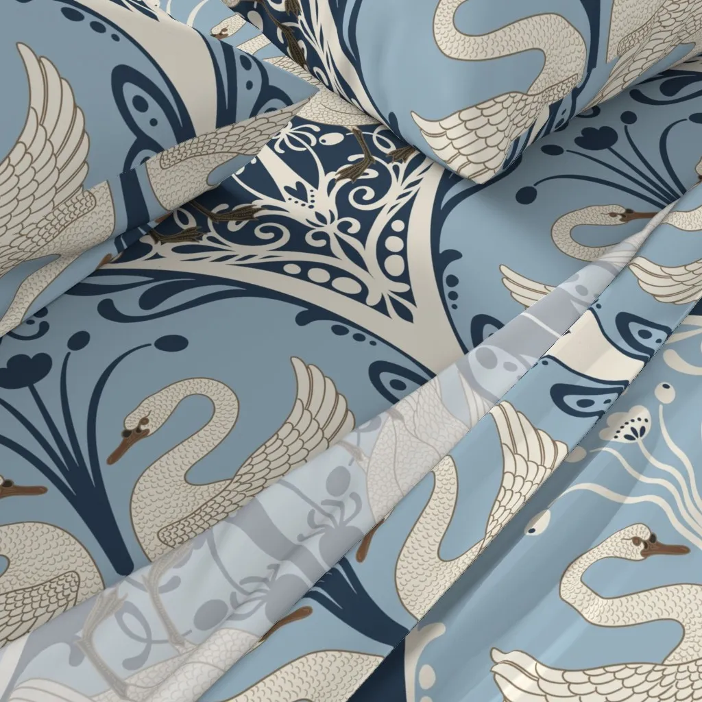 Walter Crane Swan Art Deco Queen Sheet Set - Blue alternate view