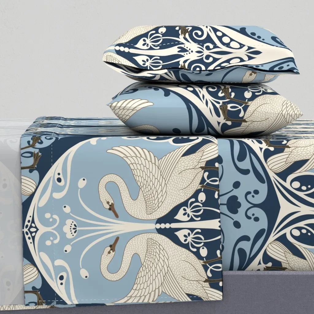 Walter Crane Swan Art Deco Queen Sheet Set - Blue product