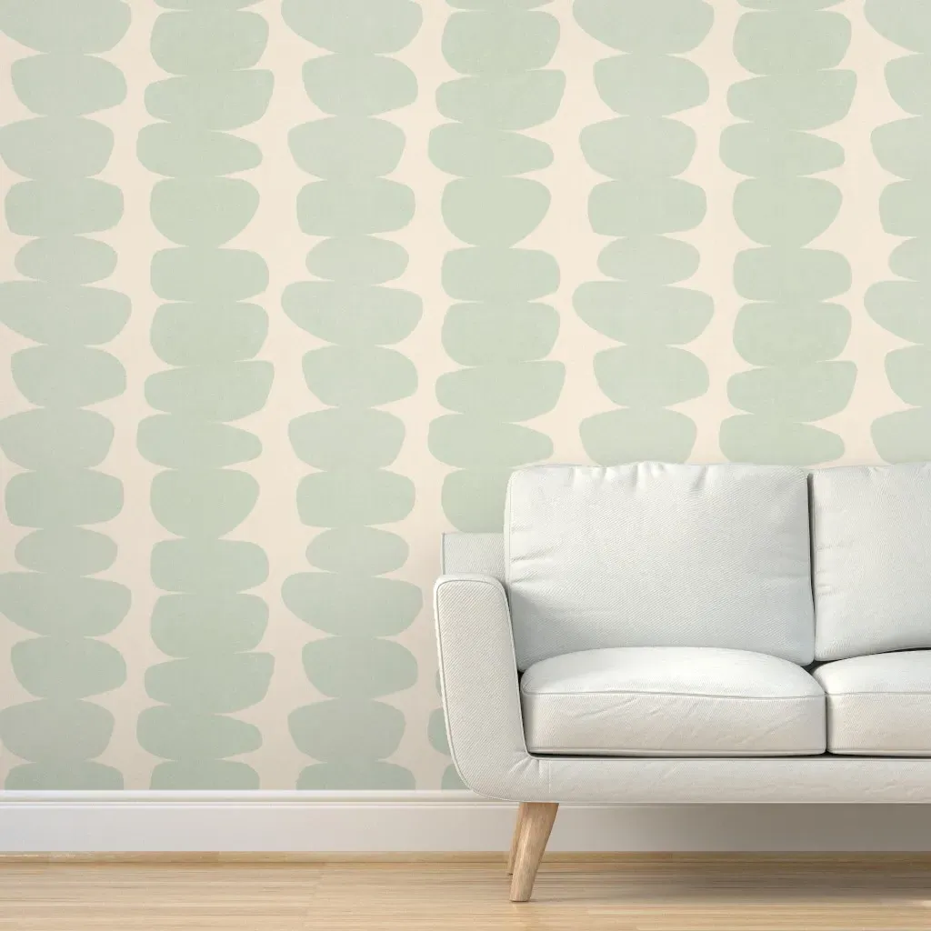 Warm Minimal Abstract Organic Zen Pebbles Peel and Stick Wallpaper - Sage Green product
