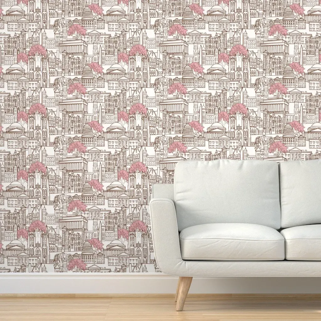 Washington DC Landmarks Cherry Blossoms Peel and Stick Wallpaper - Brown product