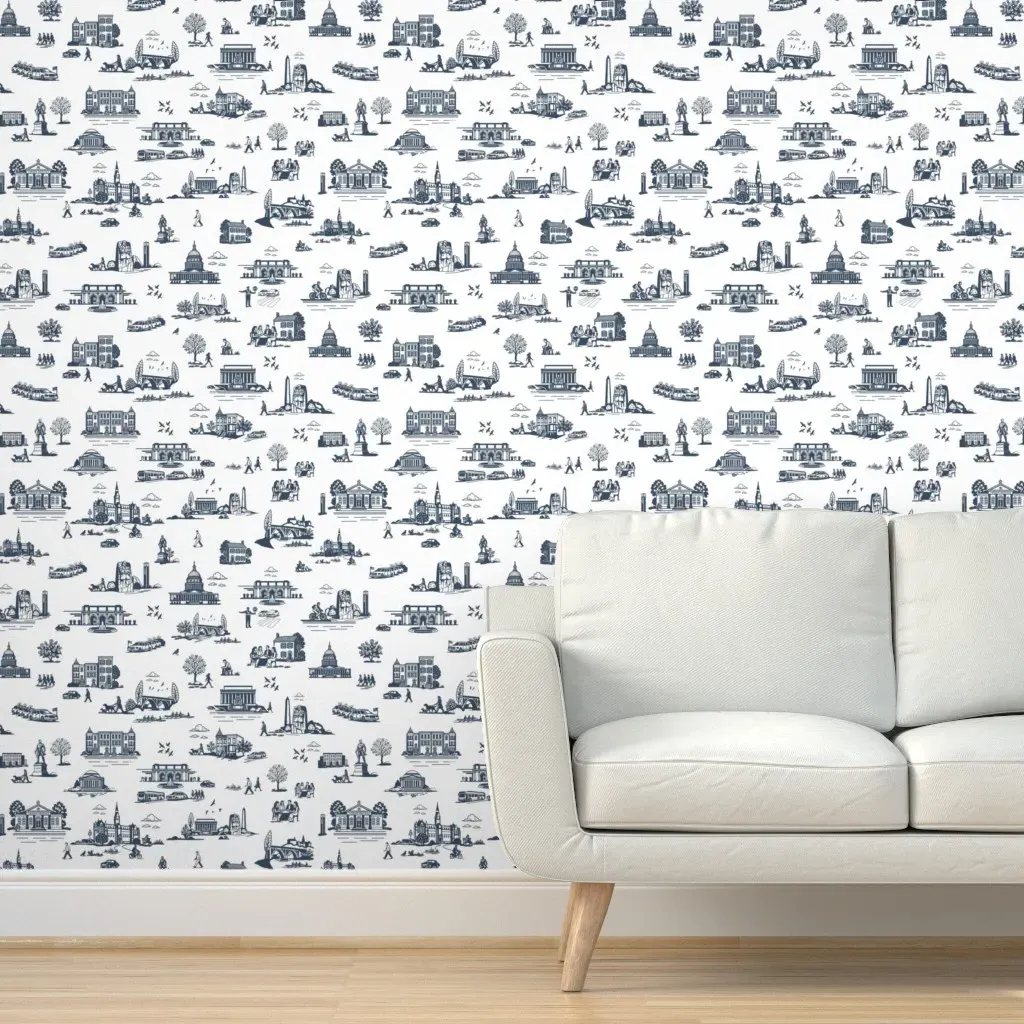Washington DC Toile De Jouy Peel and Stick Wallpaper - Blue, White product