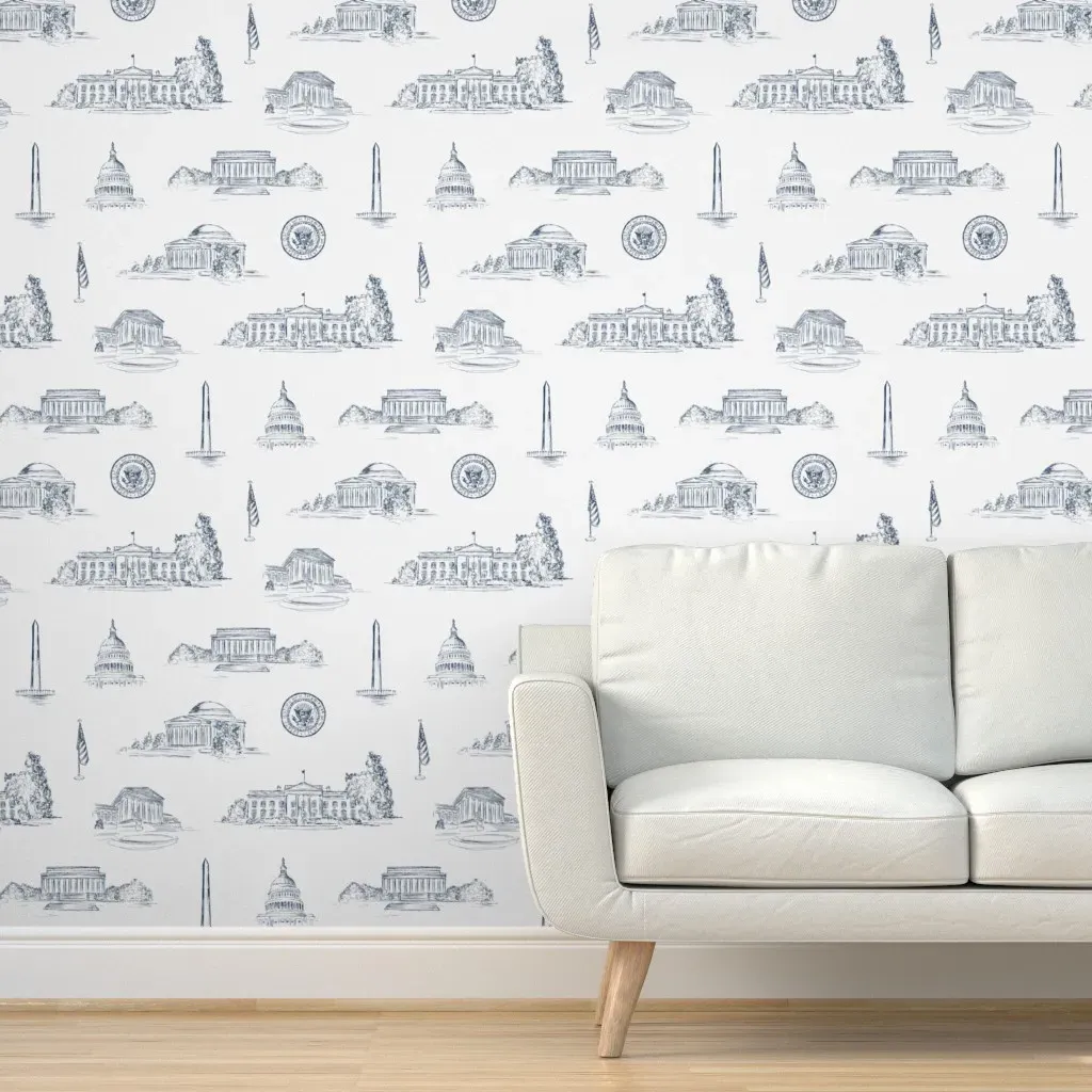 Washington DC Toile Peel and Stick Wallpaper - Navy, Ivory product