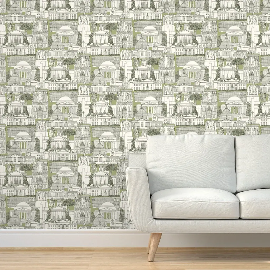 Washington DC Toile Peel and Stick Wallpaper - Olive Green product