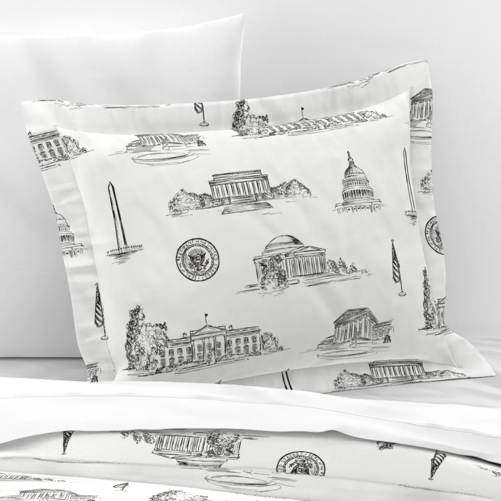 Washington DC Toile Wallpaper - Black & Ivory, Cotton Sateen product
