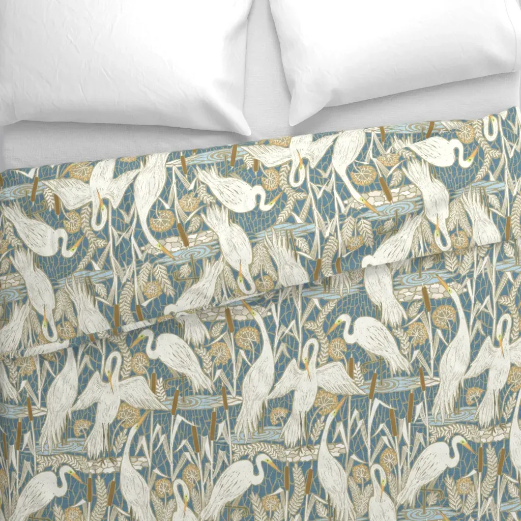 Watching Cranes Duvet Cover - Muted Blue alternate view