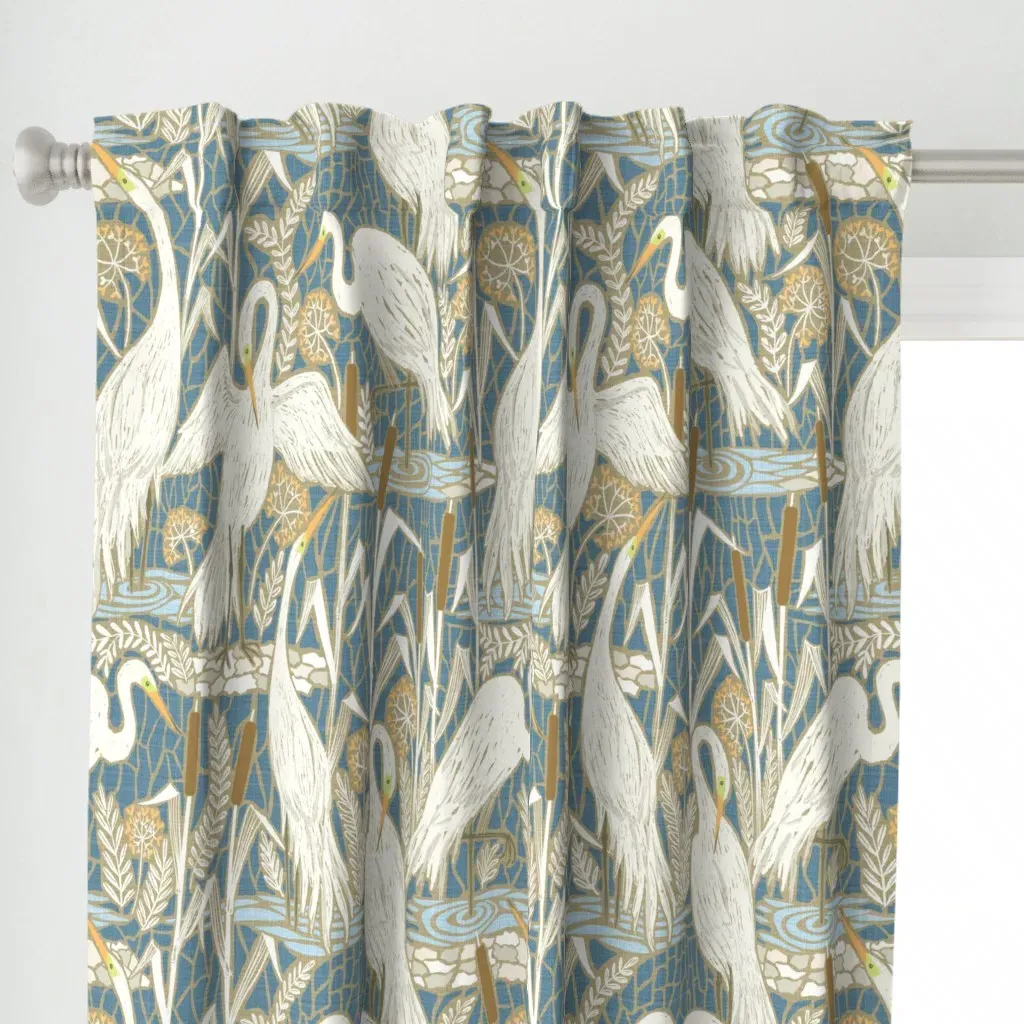 Watching Cranes Muted Curtain Panel - White alternate view