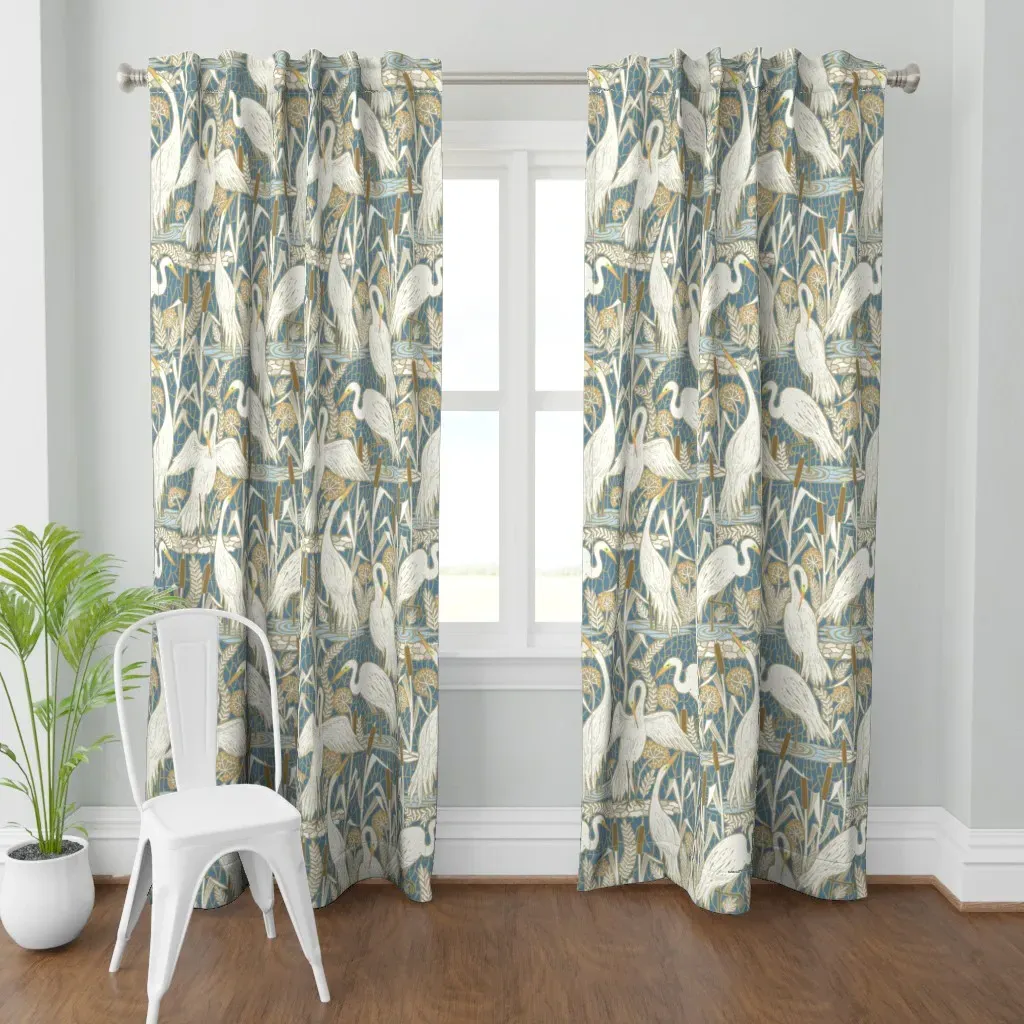 Watching Cranes Muted Curtain Panel - White product