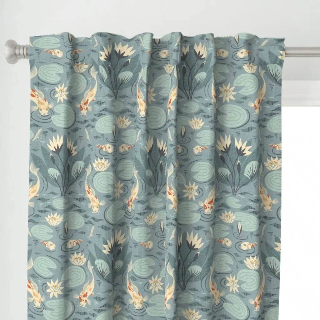 Water Lilies And Koi Fish Curtain Panel - Teal alternate view