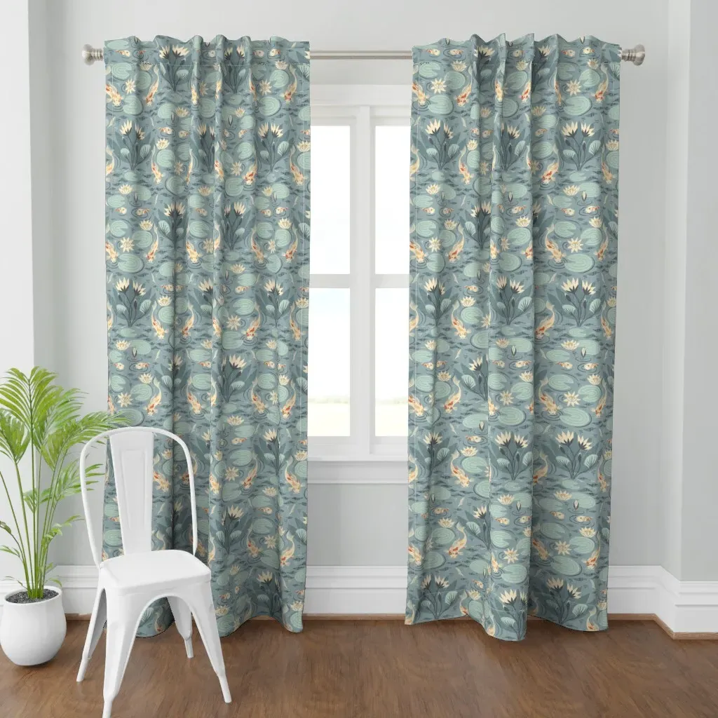 Water Lilies And Koi Fish Curtain Panel - Teal product