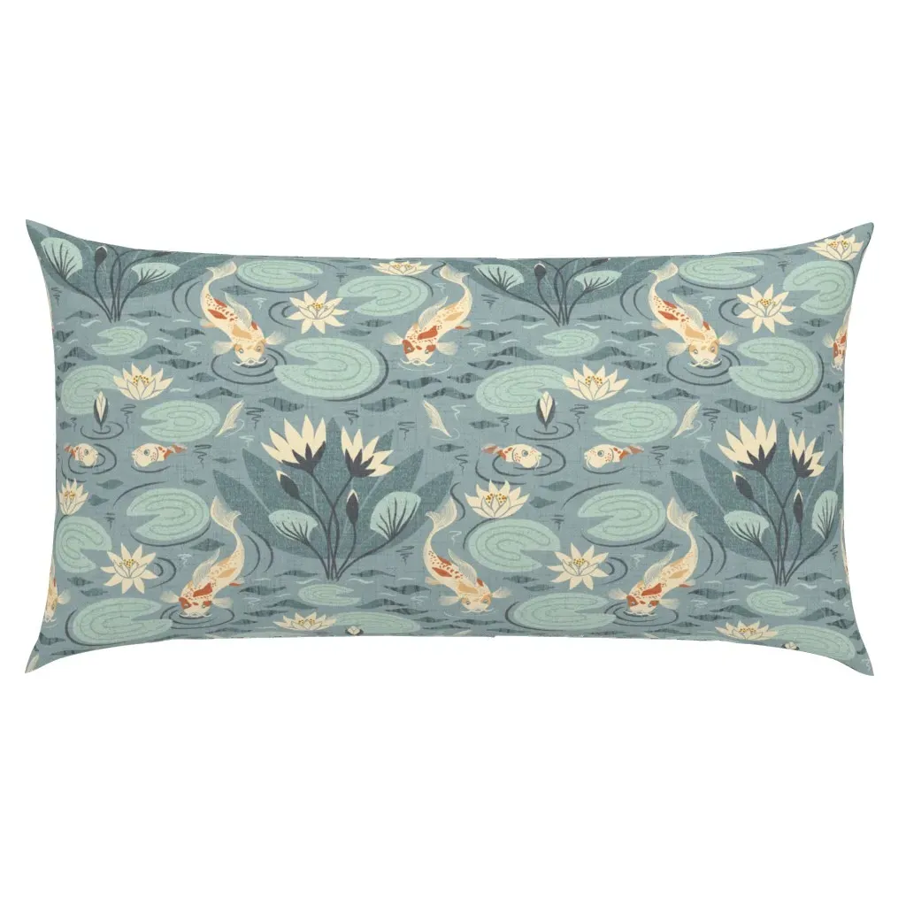 Water Lilies And Koi Fish Damask King Pillow Sham - Teal product