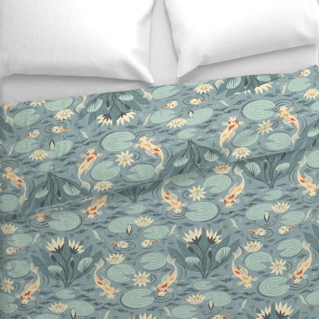 Water Lilies And Koi Fish Duvet Cover - Teal alternate view
