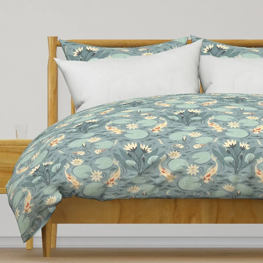 Water Lilies And Koi Fish Duvet Cover - Teal product