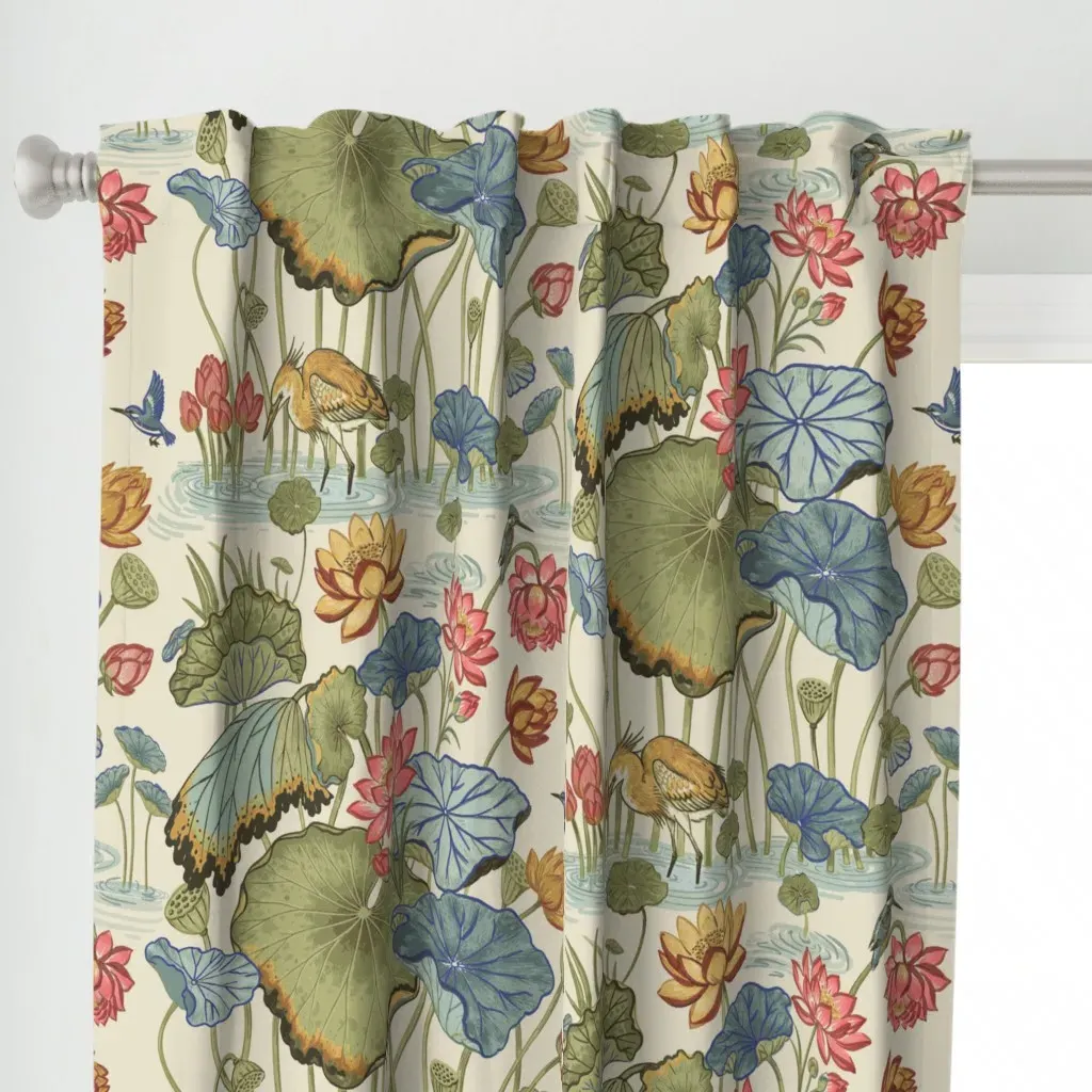 Water Lilies Large Curtain Panel - Green alternate view
