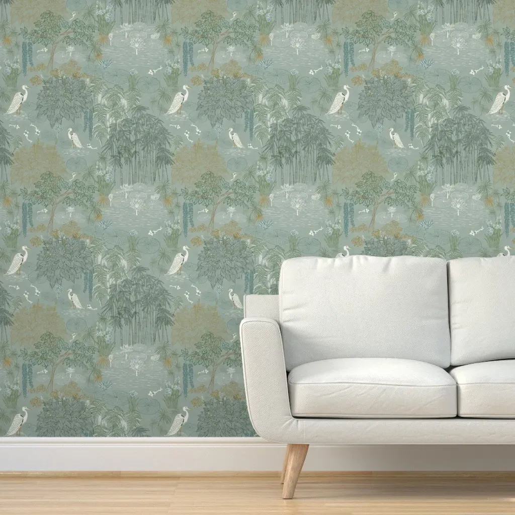 Water Lily Garden Peel and Stick Wallpaper - Green product