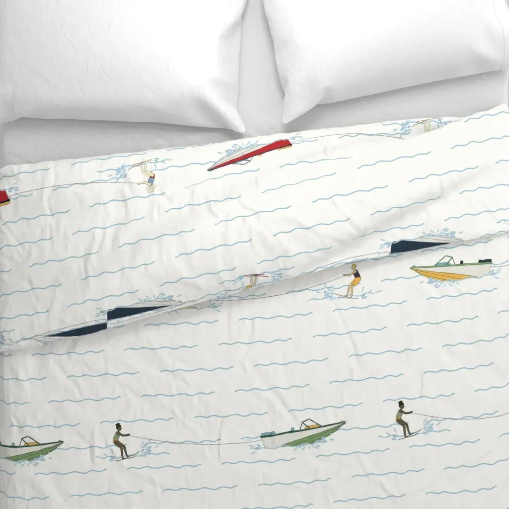 Water Skiers In Primary Colors Duvet Cover - White alternate view