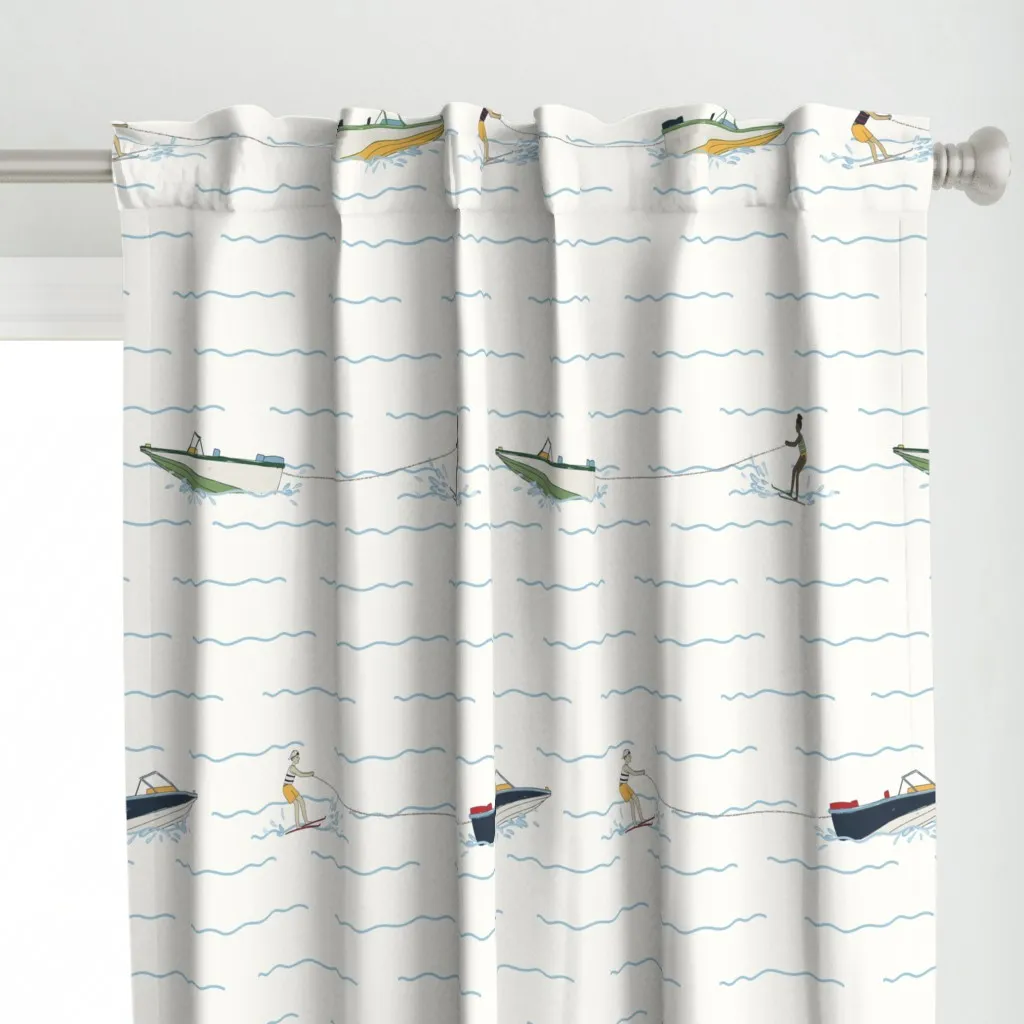 Water Skiers In Primary Curtain Panel - White alternate view