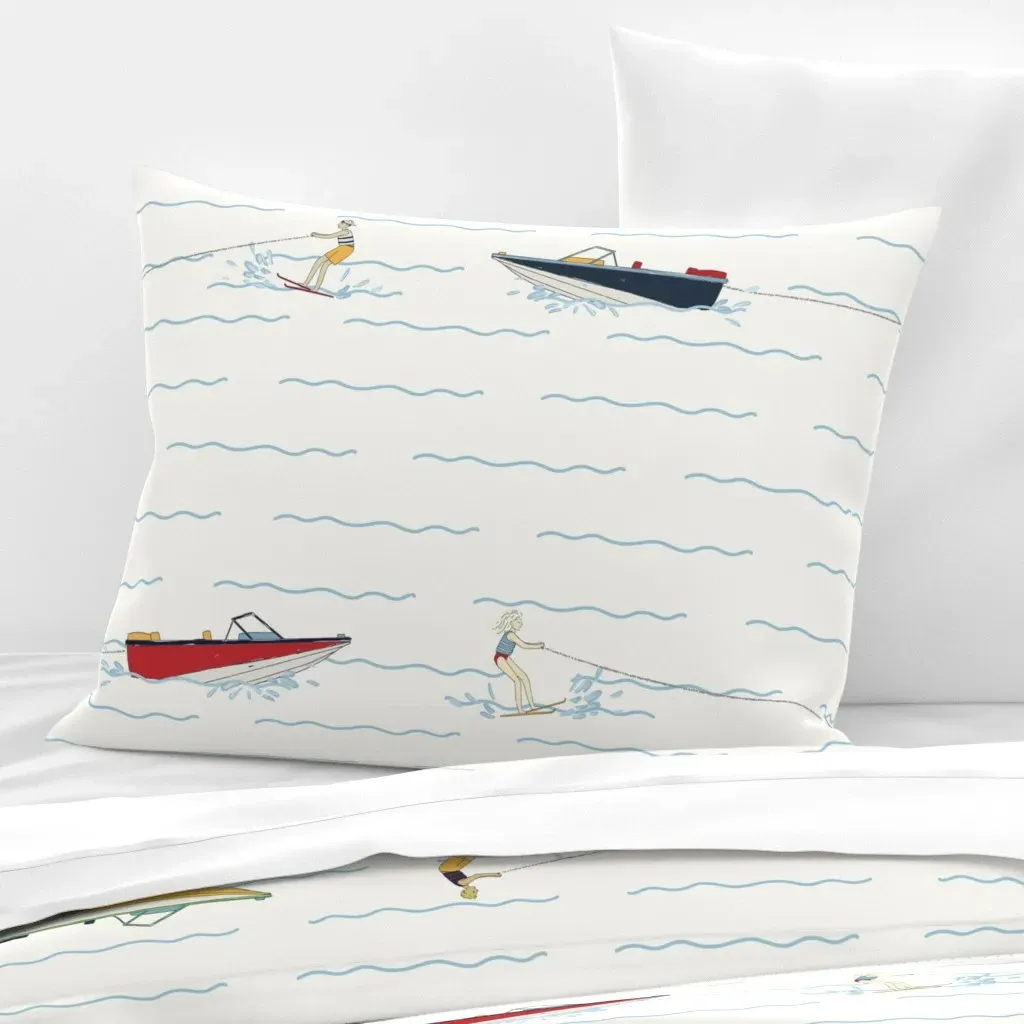 Water Skiers Primary Colors Standard Knife Edge Cushion Cover - White, Cotton Sateen product