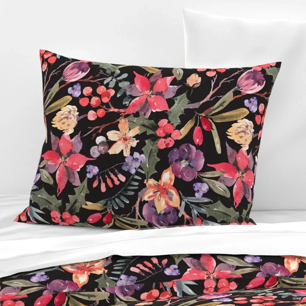 Watercolor Abstract Flowers Standard Knife Edge Pillow - Red, Cotton Sateen product