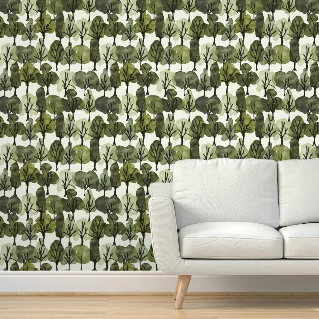 Watercolor Abstract Forest Peel and Stick Wallpaper - Olive Green product