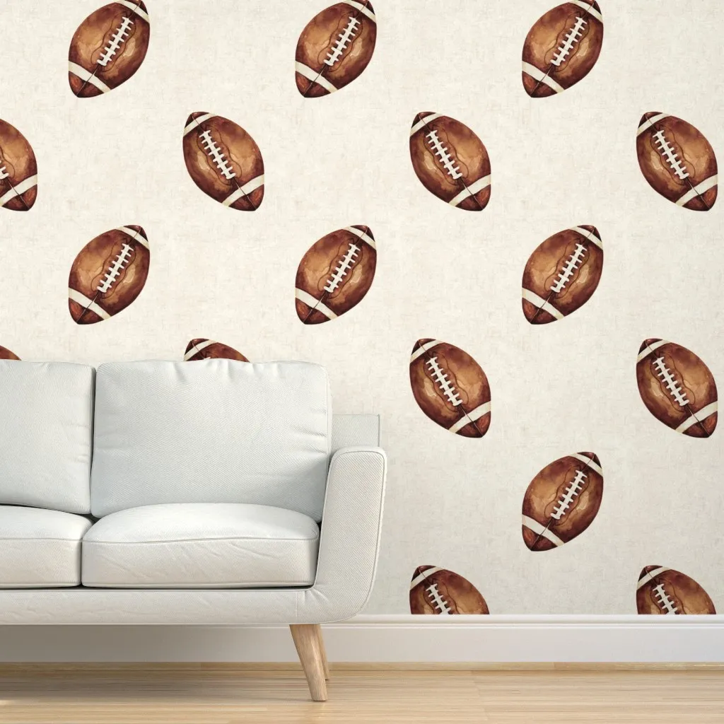 Watercolor All-Star Football Peel and Stick Wallpaper - Brown, Textured product