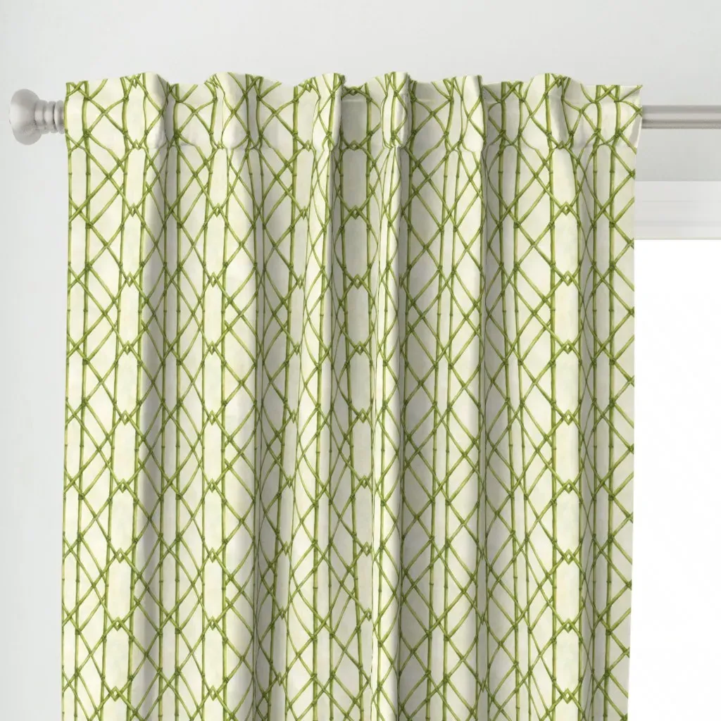 Watercolor Bamboo Trellis Curtain Panel - Sage Green alternate view