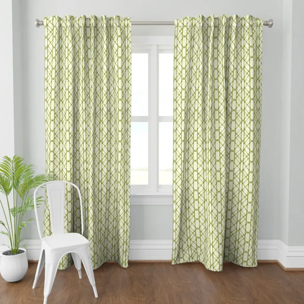Watercolor Bamboo Trellis Curtain Panel - Sage Green product