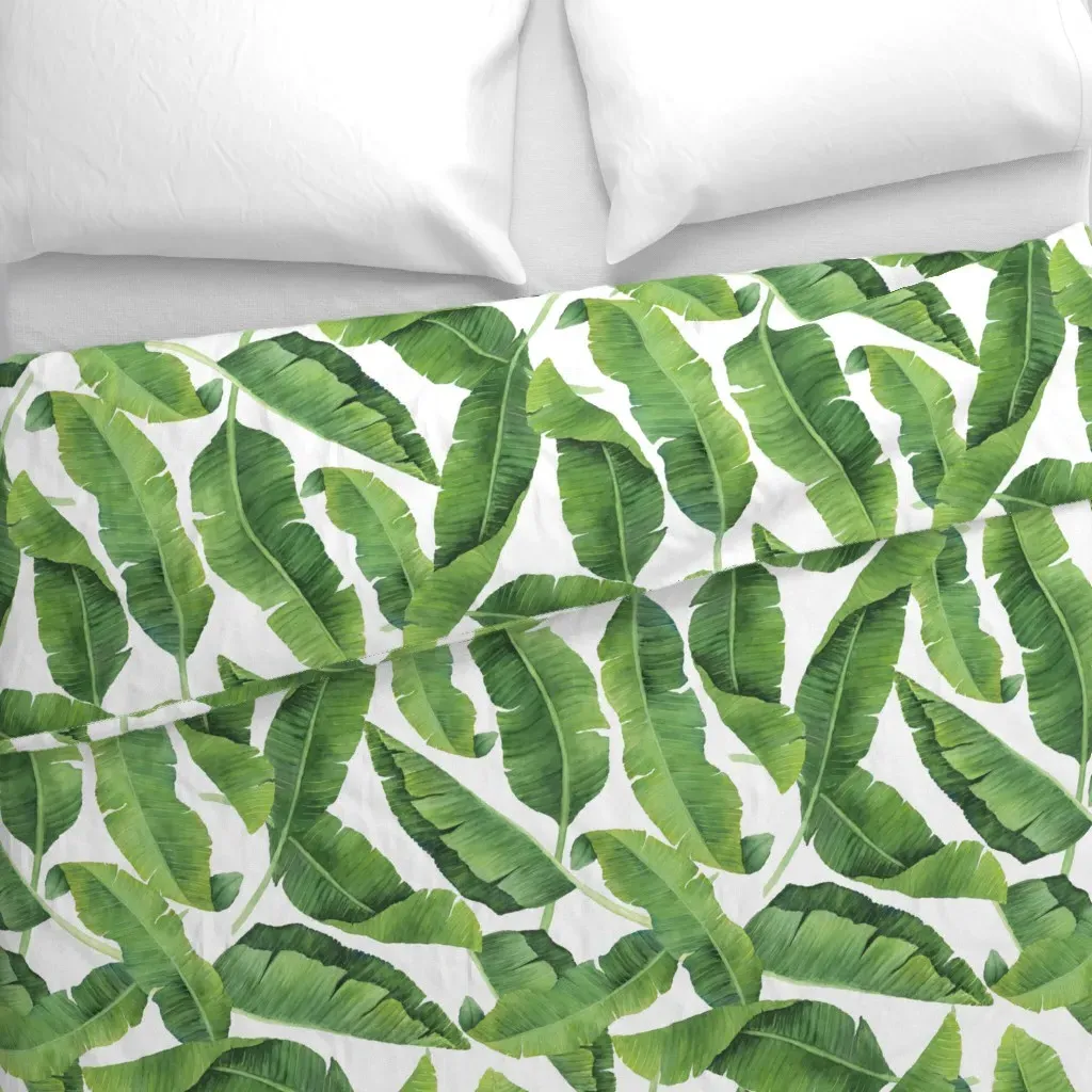 Watercolor Banana Leaves Duvet Cover - Green alternate view