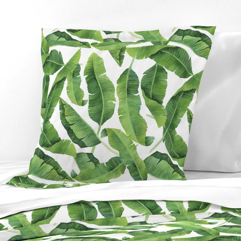 Watercolor Banana Leaves Euro Pillow Sham - Green product