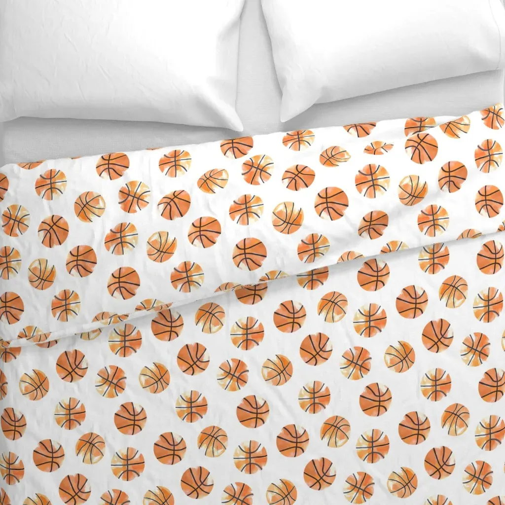 Watercolor Basketballs Duvet Cover - Orange alternate view