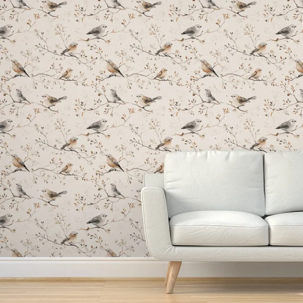 Watercolor Birds on Branches Peel and Stick Wallpaper - Neutral product