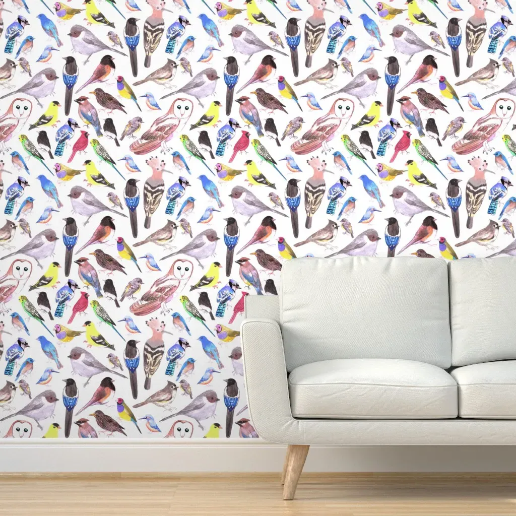 Watercolor Birds Peel and Stick Wallpaper - Blue product