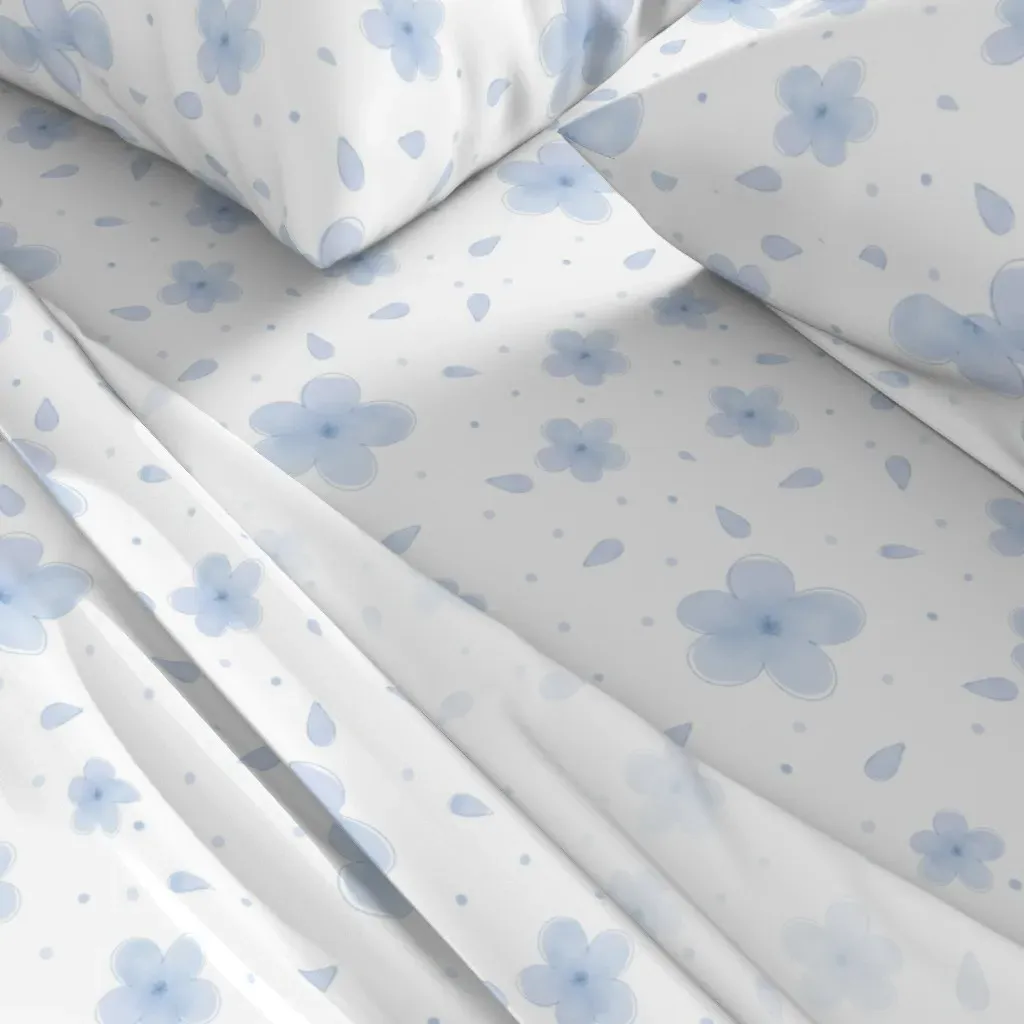 Watercolor Blue Flowers Queen Sheet Set - Baby Blue alternate view