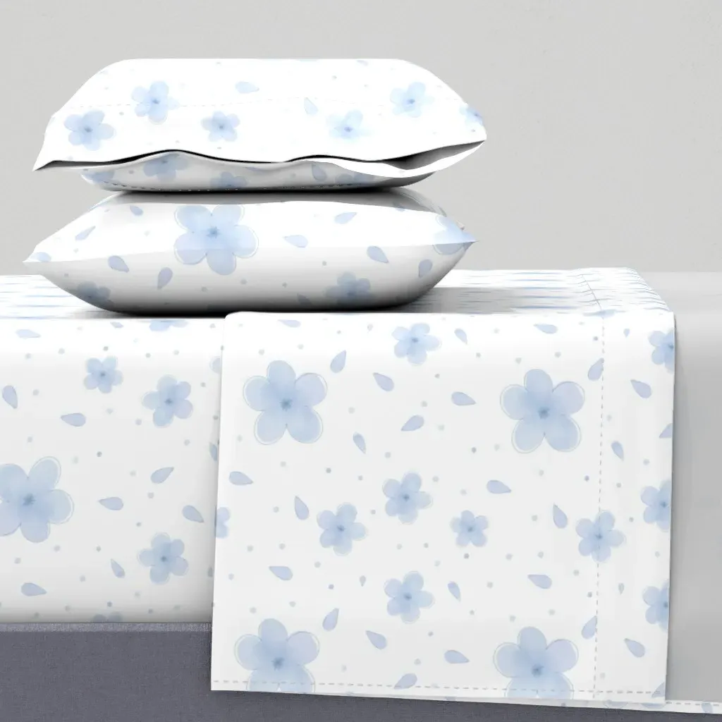 Watercolor Blue Flowers Queen Sheet Set - Baby Blue product