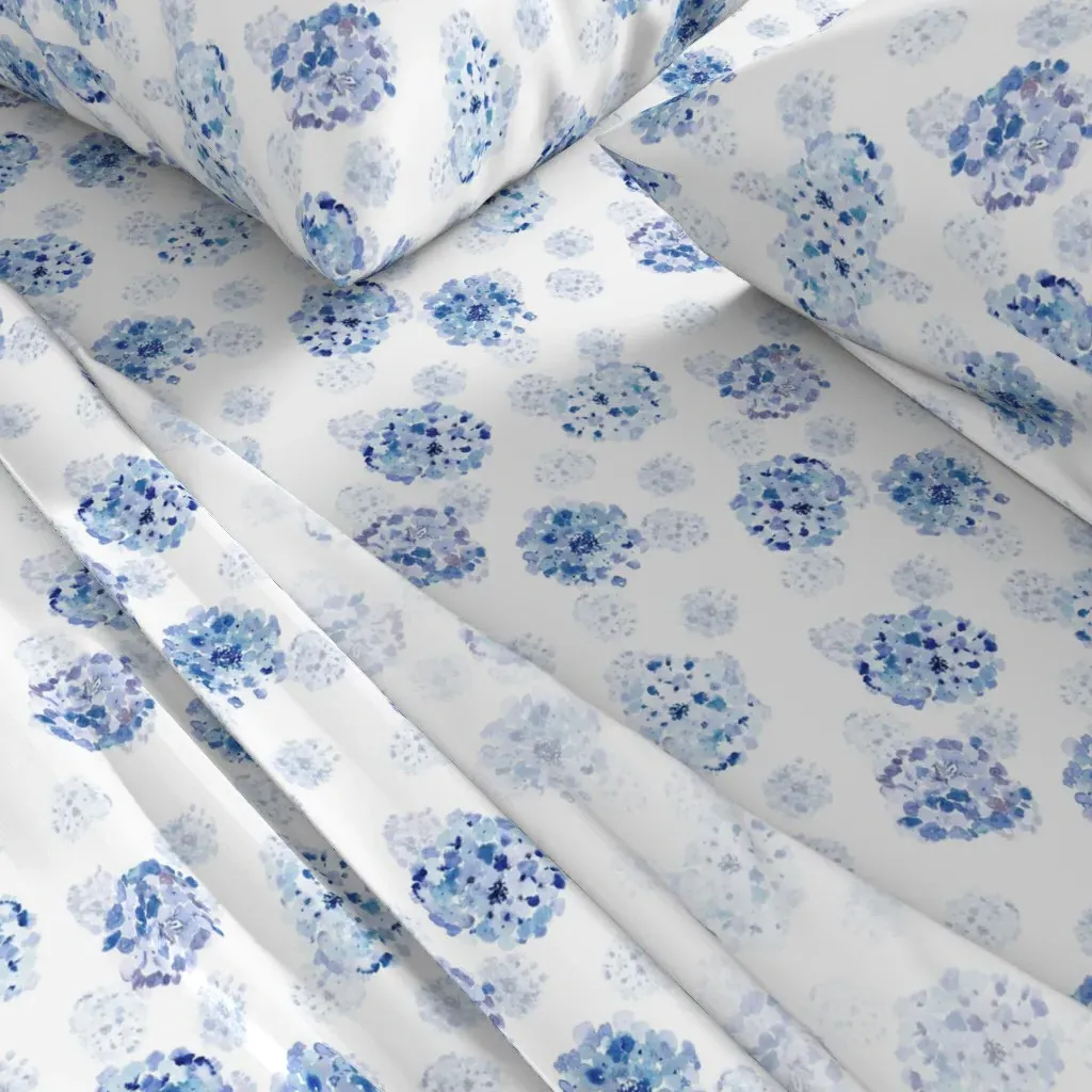 Watercolor Blue Hydrangea Blossom Twin Sheet Set - Light Blue alternate view