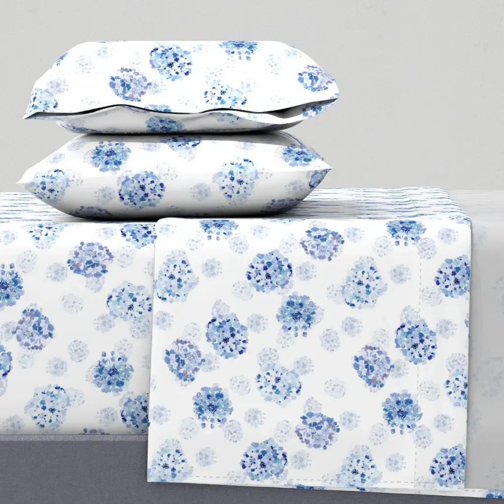 Watercolor Blue Hydrangea Blossom Twin Sheet Set - Light Blue product
