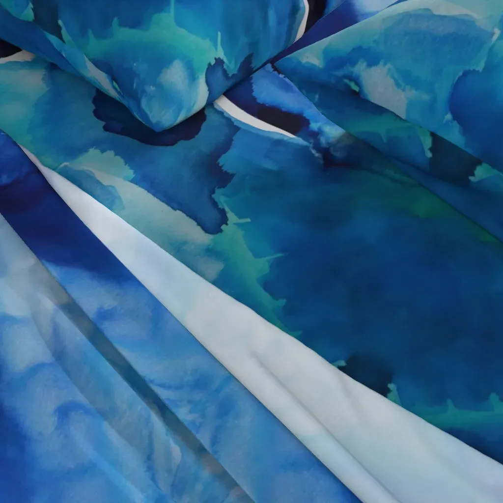 Watercolor Blue Skies Abstract Art Queen Sheet Set - Blue alternate view