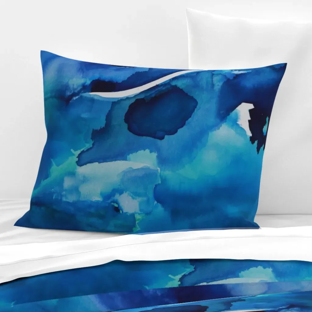 Watercolor Blue Skies Abstract Art Standard Cushion Cover - Blue, Cotton Sateen product