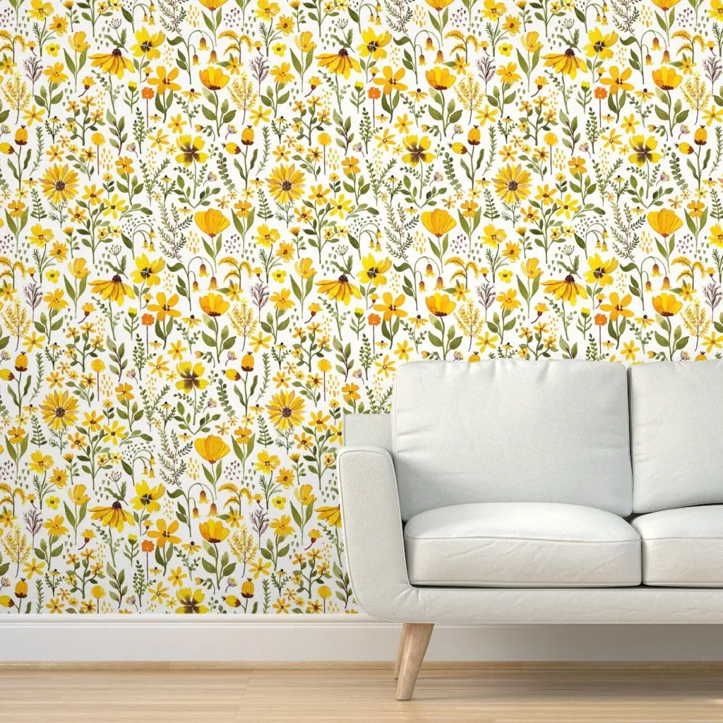 Watercolor Boho Floral Peel and Stick Wallpaper - Yellow, Green product
