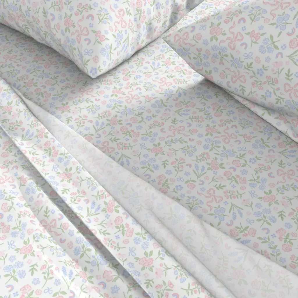 Watercolor Bows Flowers Ditsy Floral Twin Sheet Set - Pink alternate view