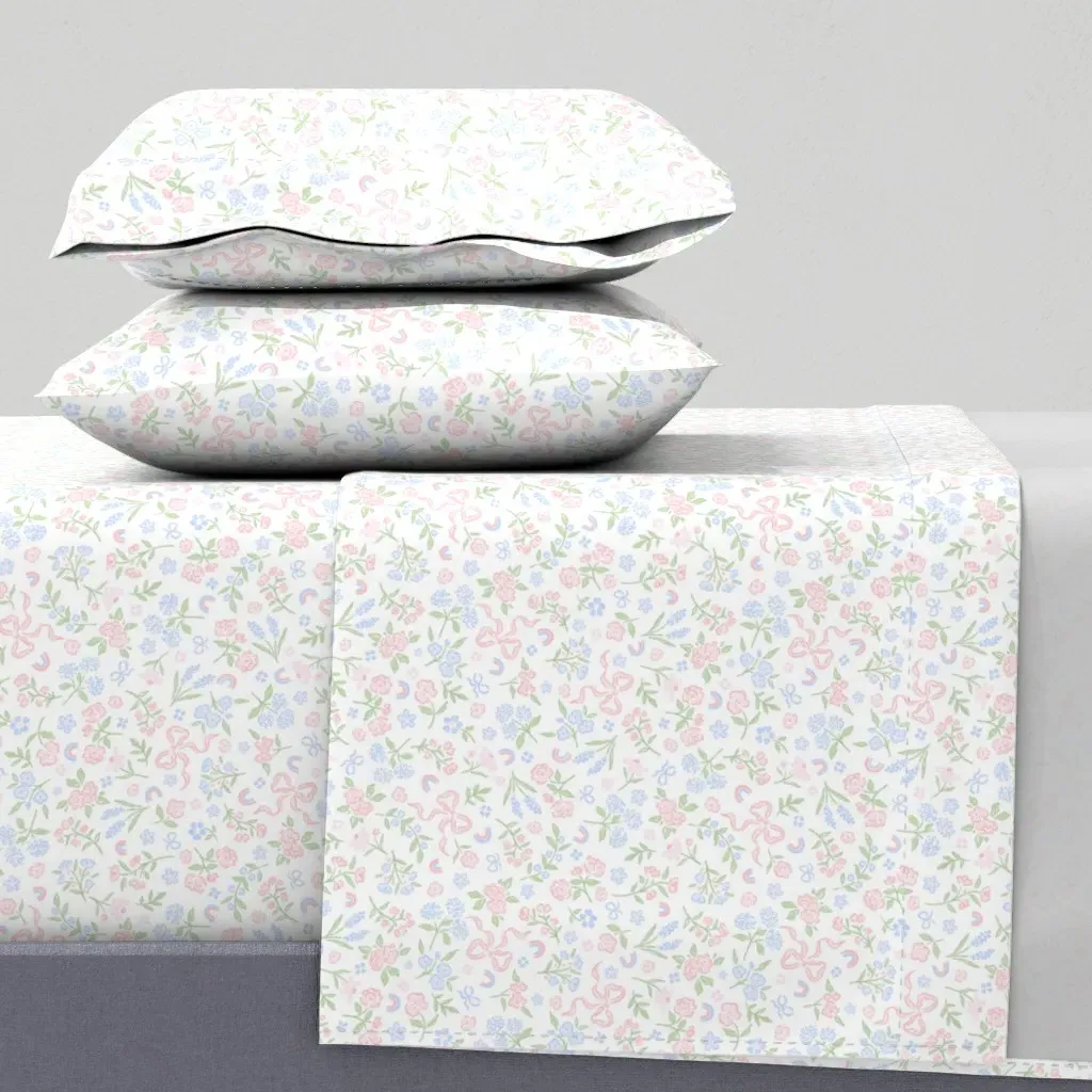 Watercolor Bows Flowers Ditsy Floral Twin Sheet Set - Pink product