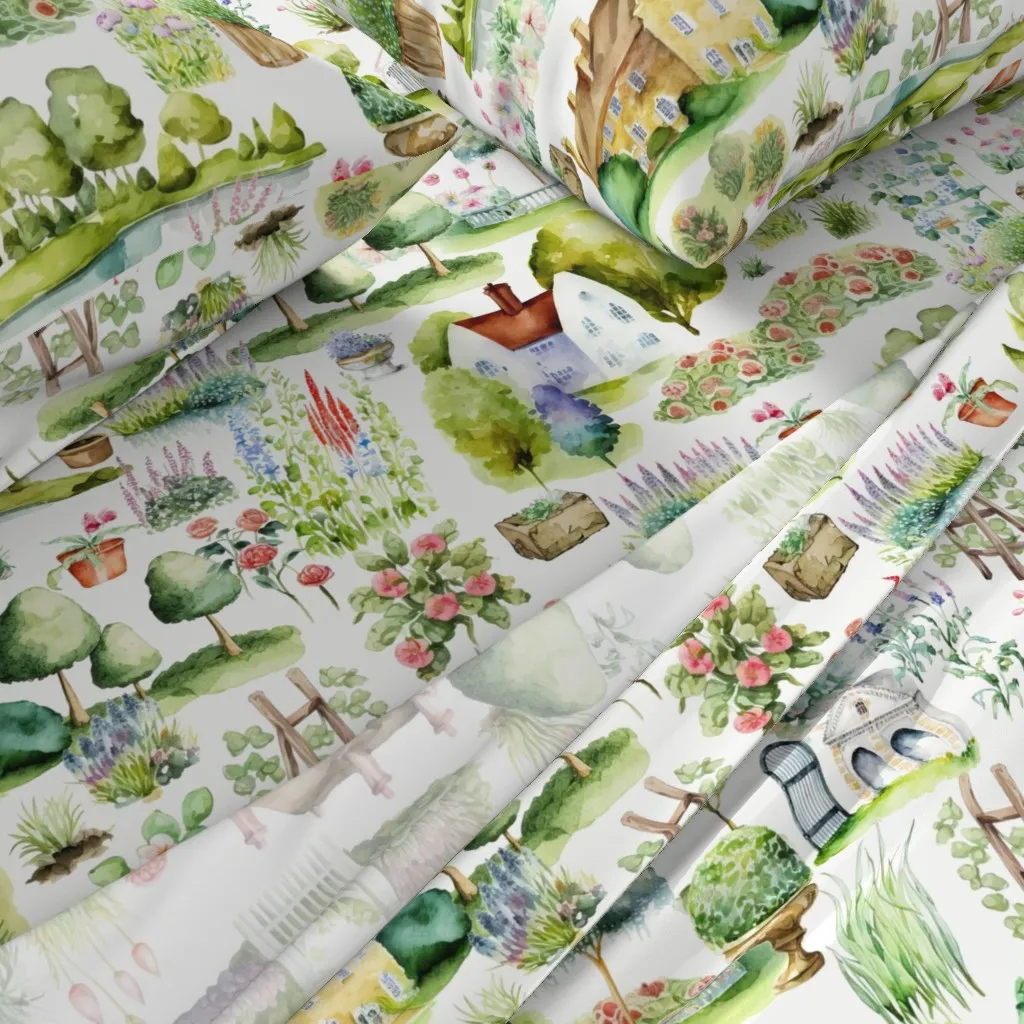 Watercolor British Garden Landscape Queen Sheet Set - Green alternate view