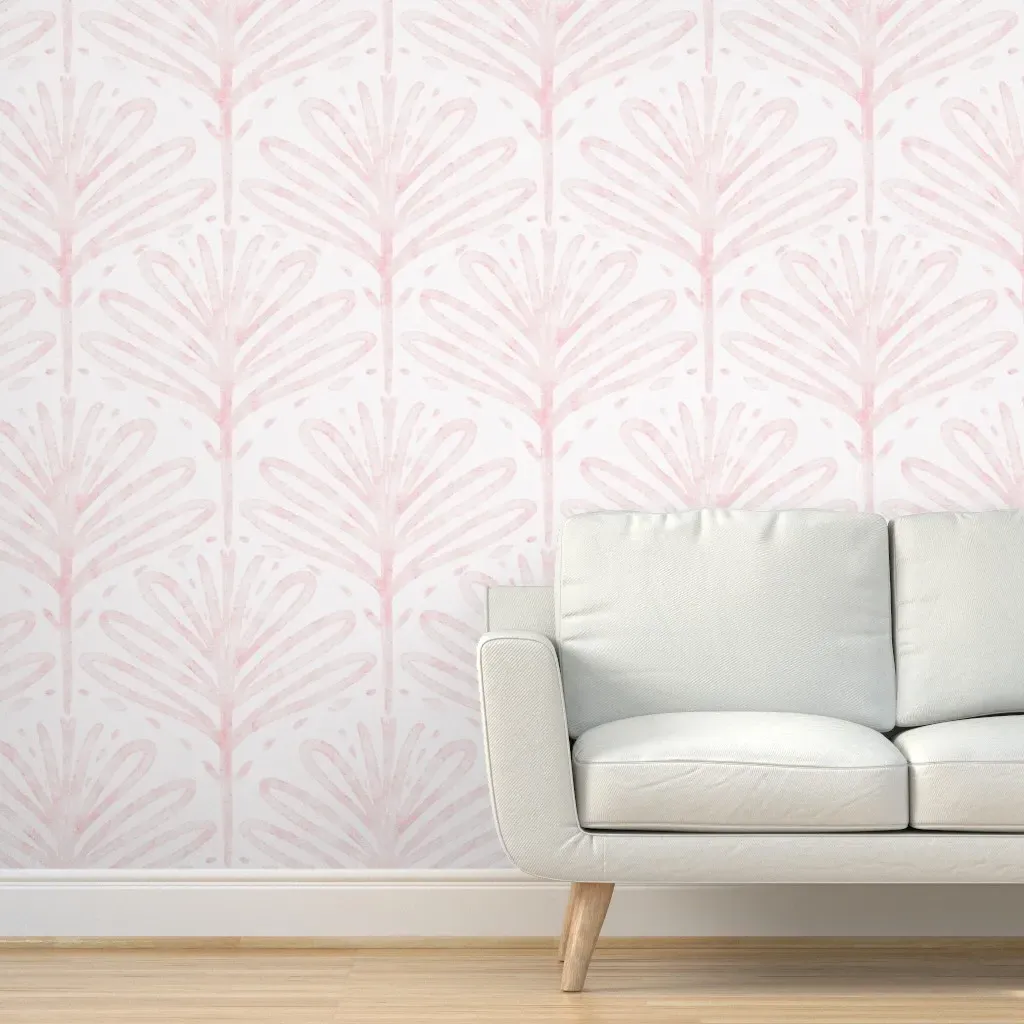 Watercolor Brushstroke Ogee Palm Peel and Stick Wallpaper - Blush Pink product