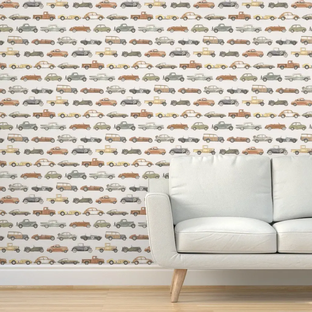 Watercolor Cars Peel and Stick Wallpaper - Muted Orange product
