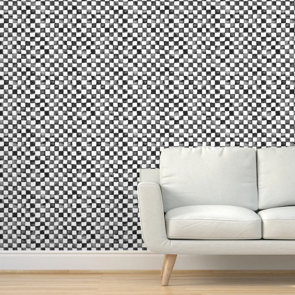 Watercolor Checker Peel and Stick Wallpaper - Black and White product