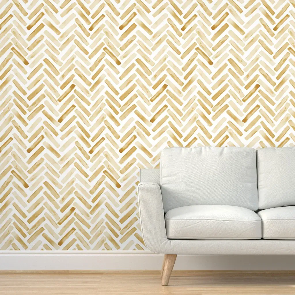 Watercolor Chevron Herringbone Peel and Stick Wallpaper - Golden Yellow product